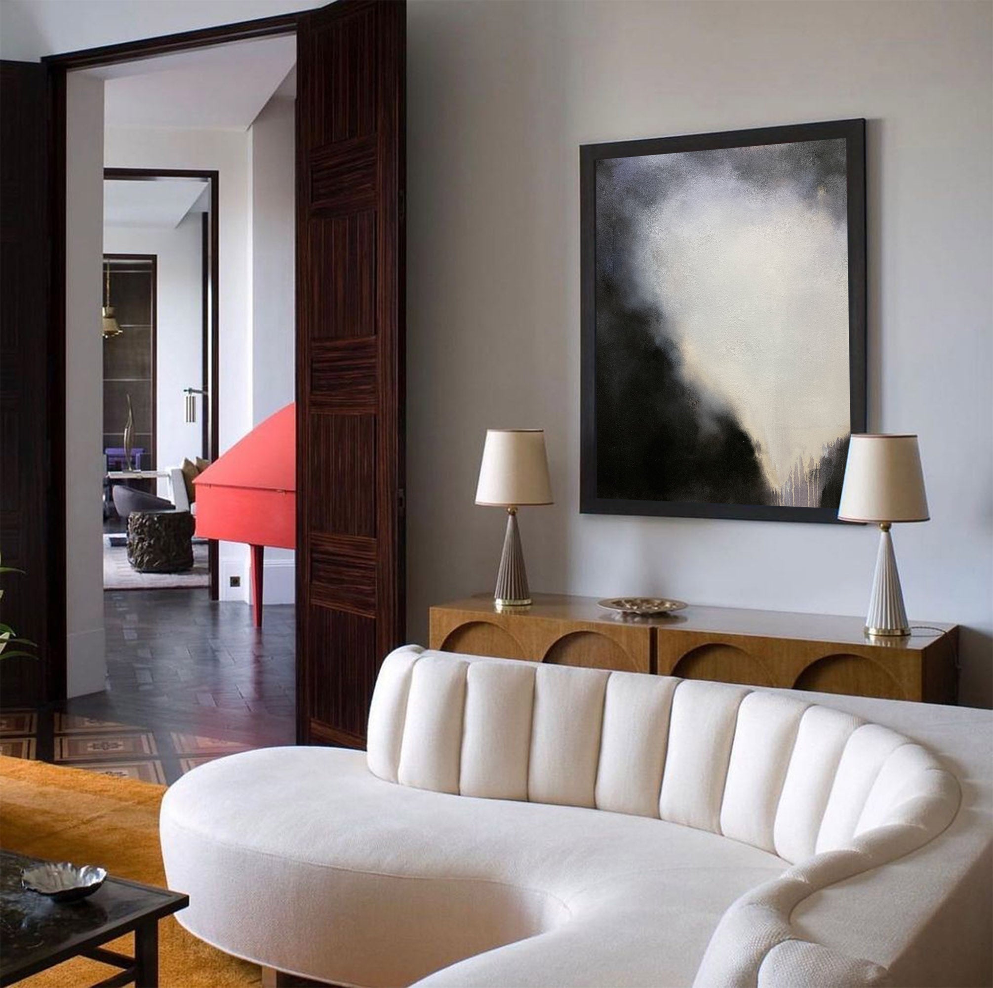 Black‑Off‑White Vertical Mist‑Blend Impasto‑Textured Artwork
