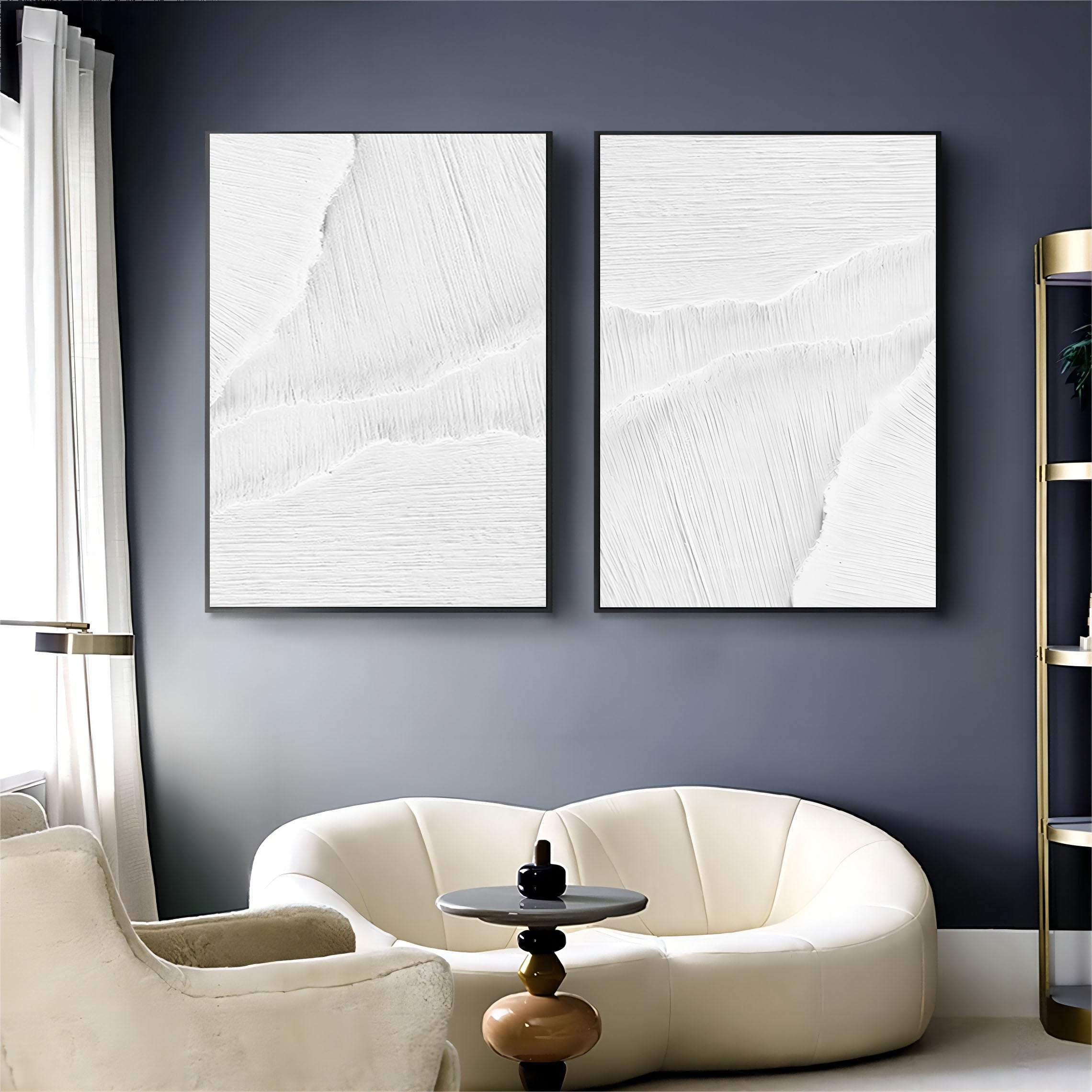 Wall Art White Organic Curved Wave Diptych