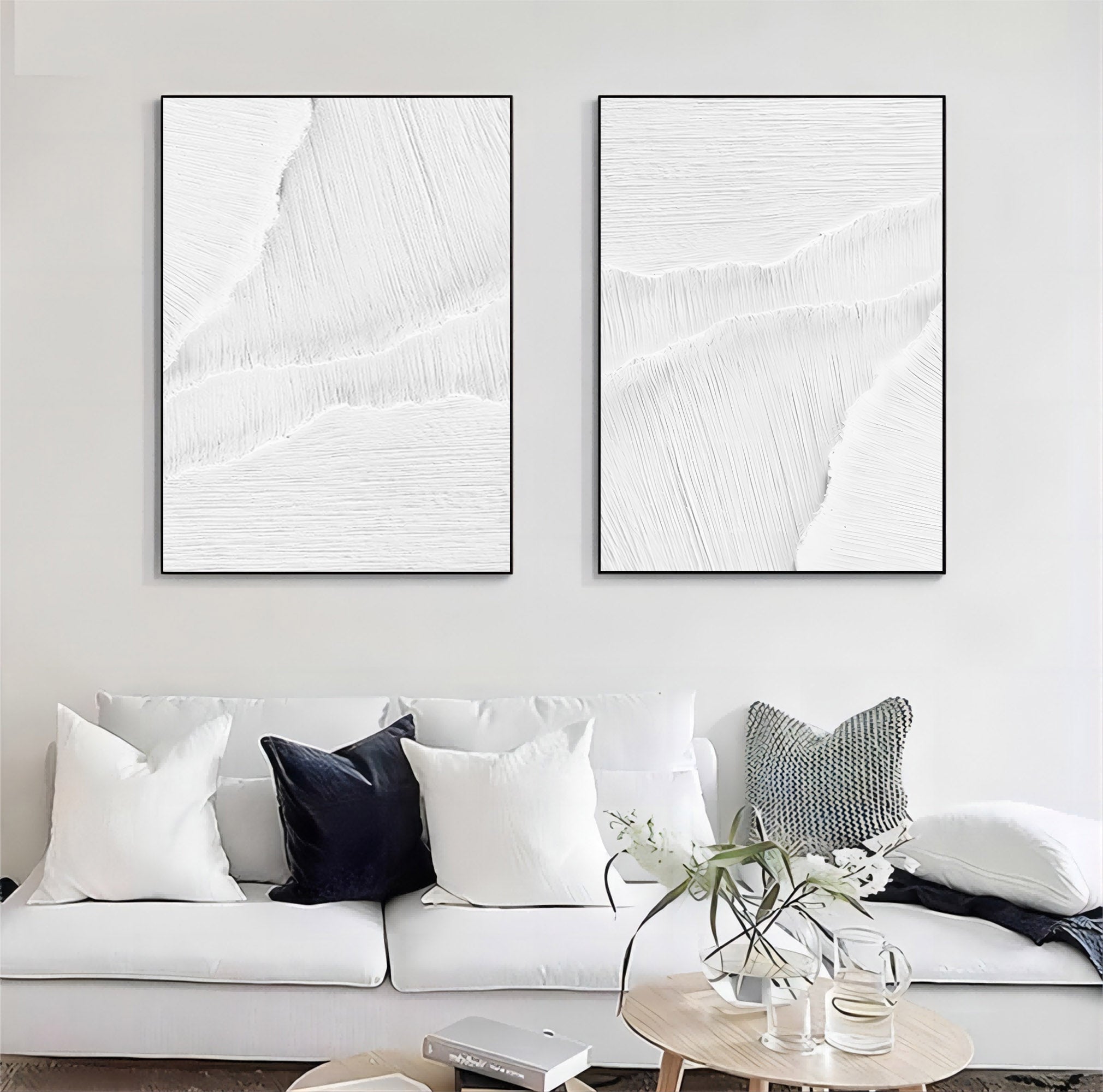 Wall Art White Organic Curved Wave Diptych