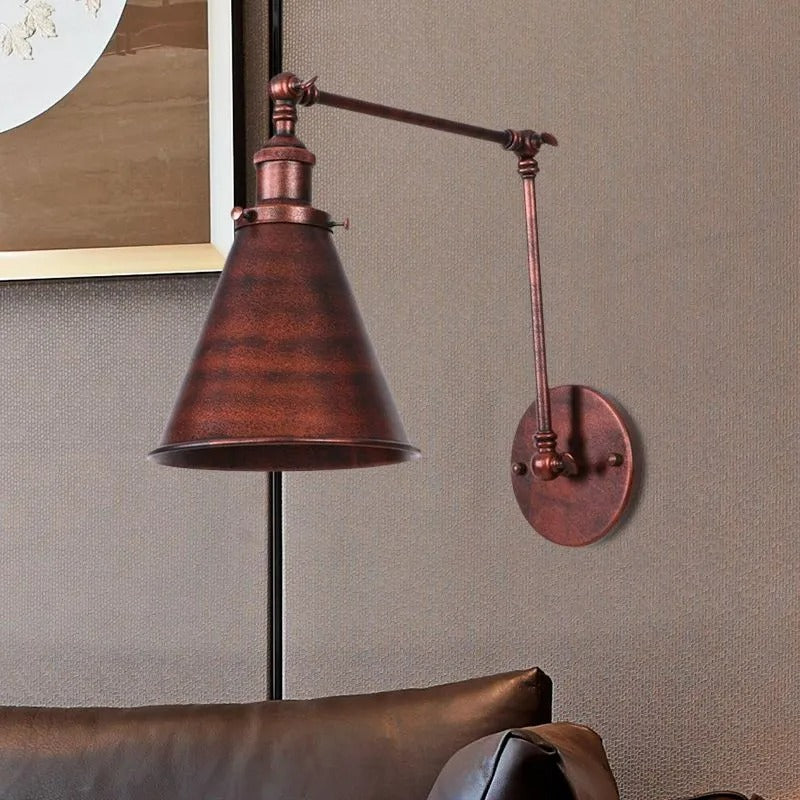 Zynar Vintage Adjustable Wall Lamp, Metal, Black/Rust, Living Room - Neutralighting