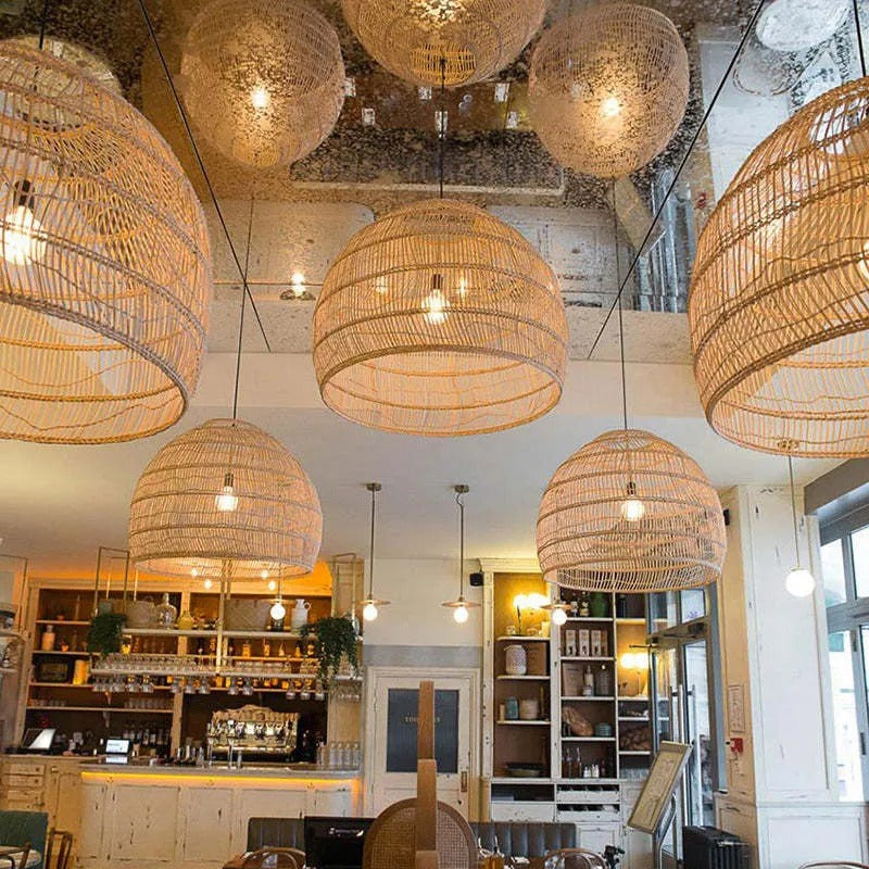Lian Rattan Bamboo Lampshade Hand Knitted Pendant Light - Neutralighting