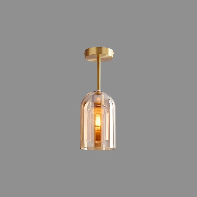 Valentina Modern Cylinder Semi-Flush Mount Clear Glass Ceiling Light, Cognac/Grey - Neutralighting