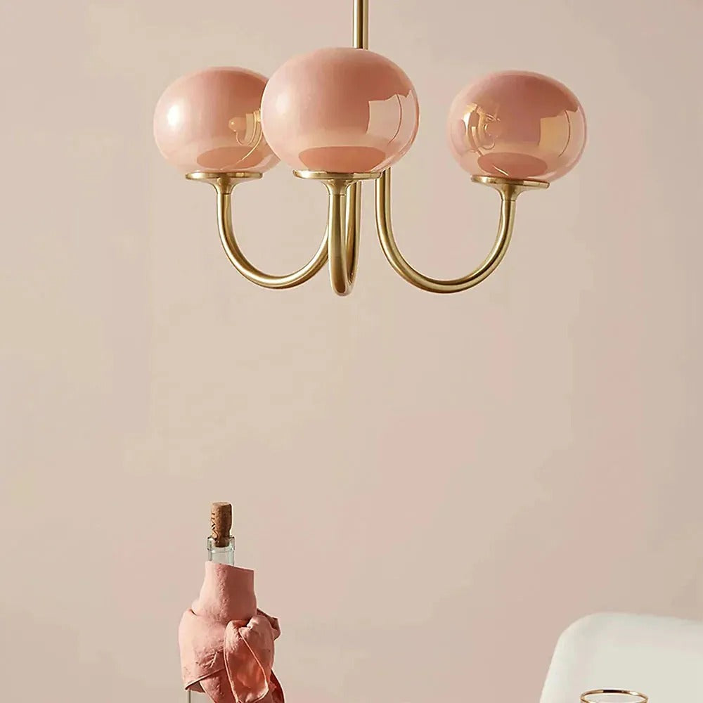 Valentina Retro Art Deco Globe Chandelier, White/Pink/Beige - Neutralighting