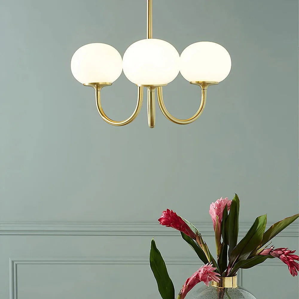 Valentina Retro Art Deco Globe Chandelier, White/Pink/Beige - Neutralighting