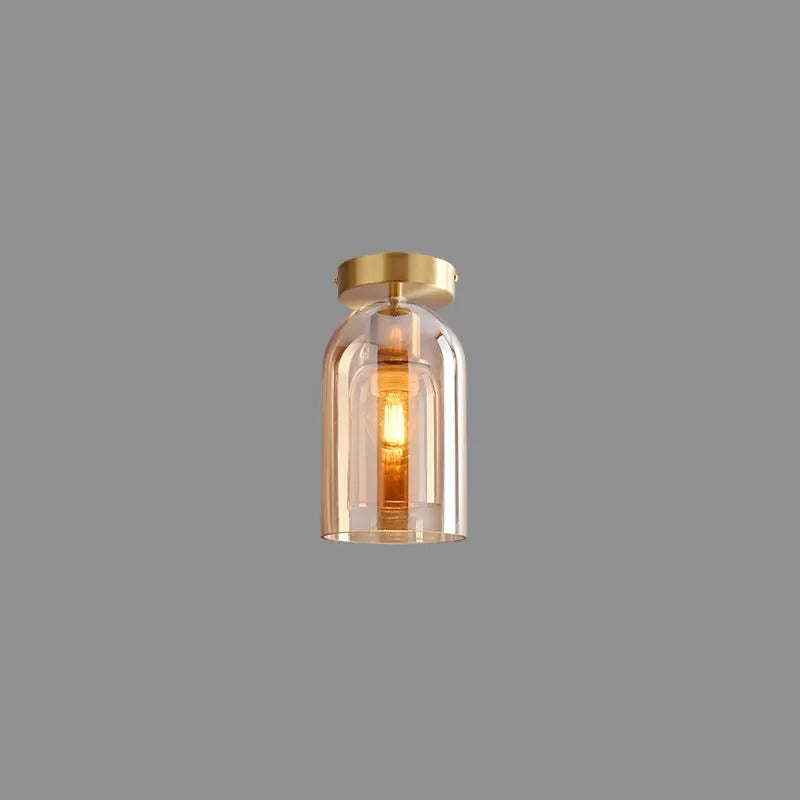 Valentina Modern Cylinder Semi-Flush Mount Clear Glass Ceiling Light, Cognac/Grey - Neutralighting