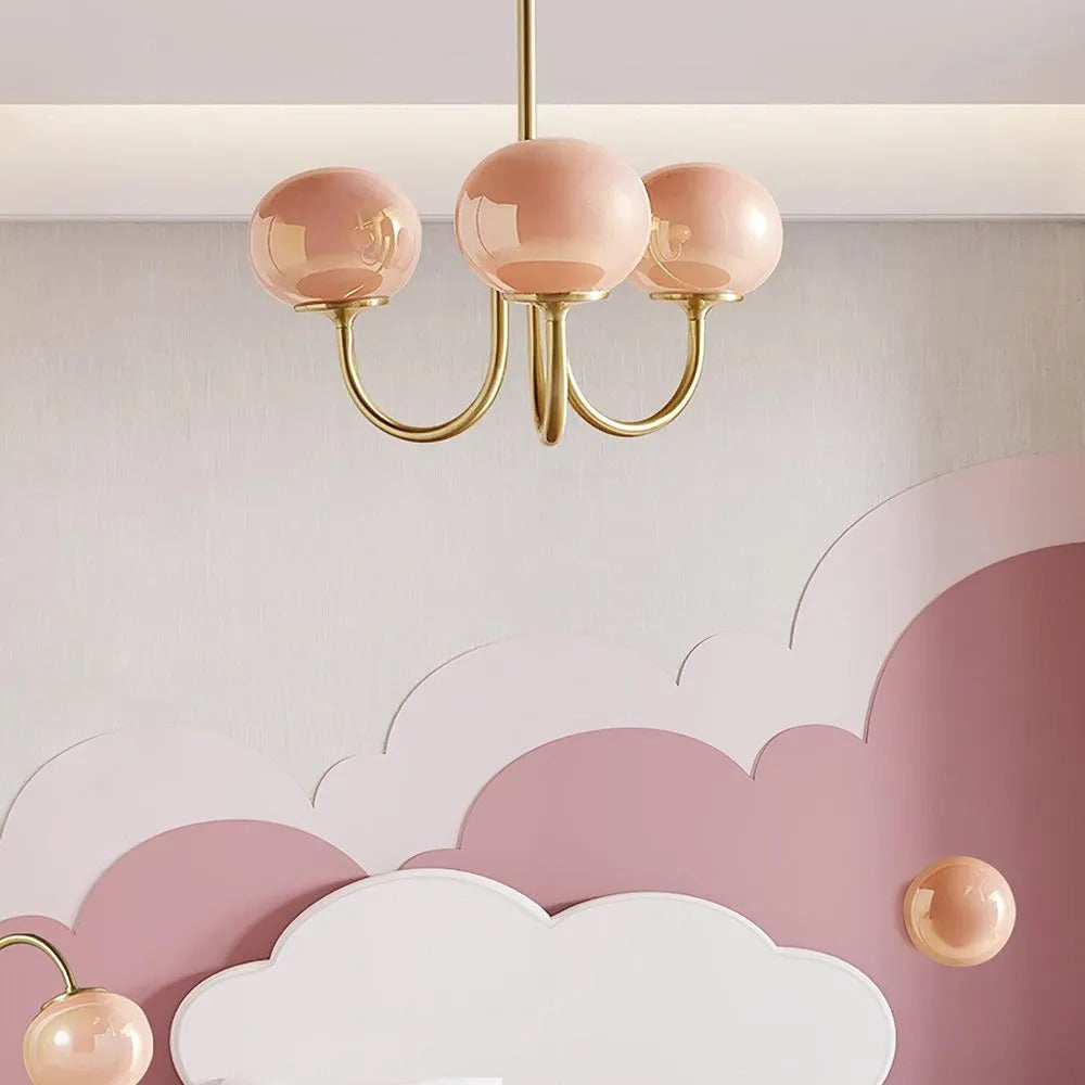 Valentina Retro Art Deco Globe Chandelier, White/Pink/Beige - Neutralighting