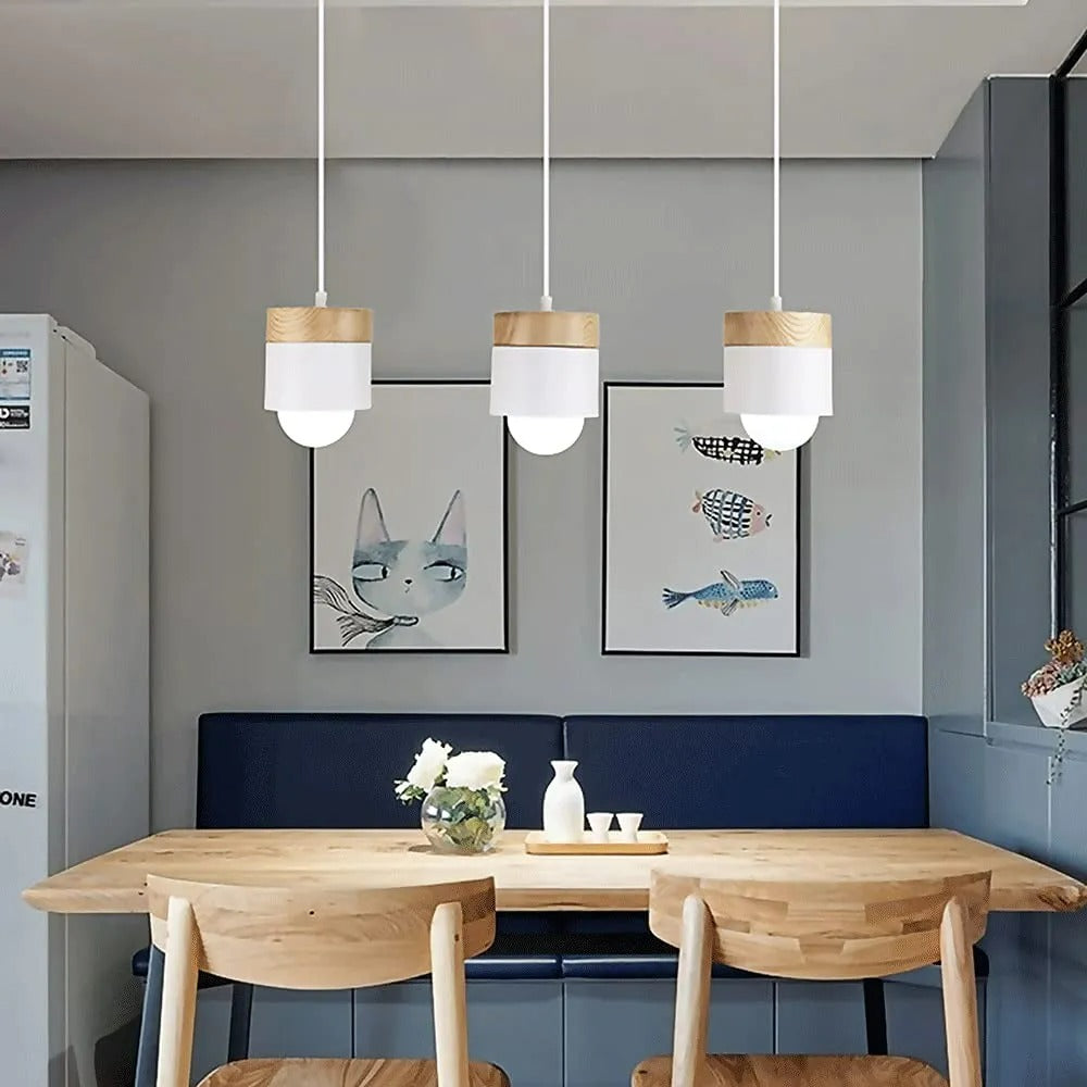 Valentina Modern Can Shape Metal/Wood Pendant Light - Neutralighting