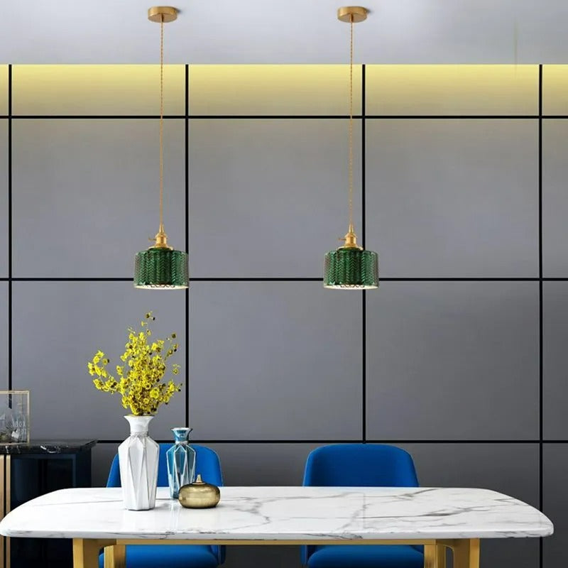 Valentina Retro LED Pendant Light Metal Green Glass Dining Room - Neutralighting