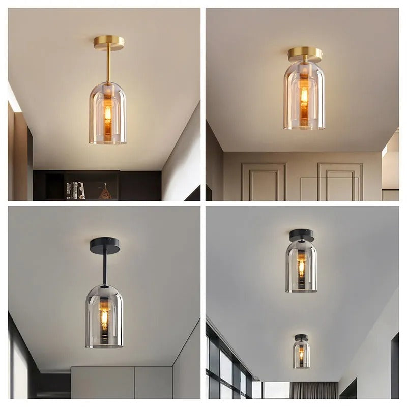 Valentina Modern Cylinder Semi-Flush Mount Clear Glass Ceiling Light, Cognac/Grey - Neutralighting