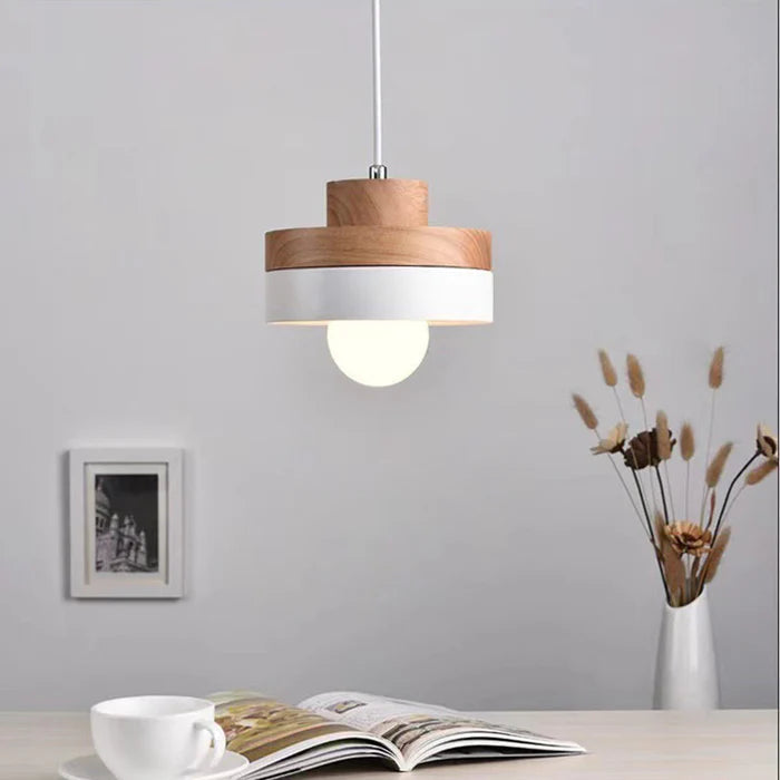 Aria Minimalist Black & White Wood Geometric Pendant Light - Neutralighting