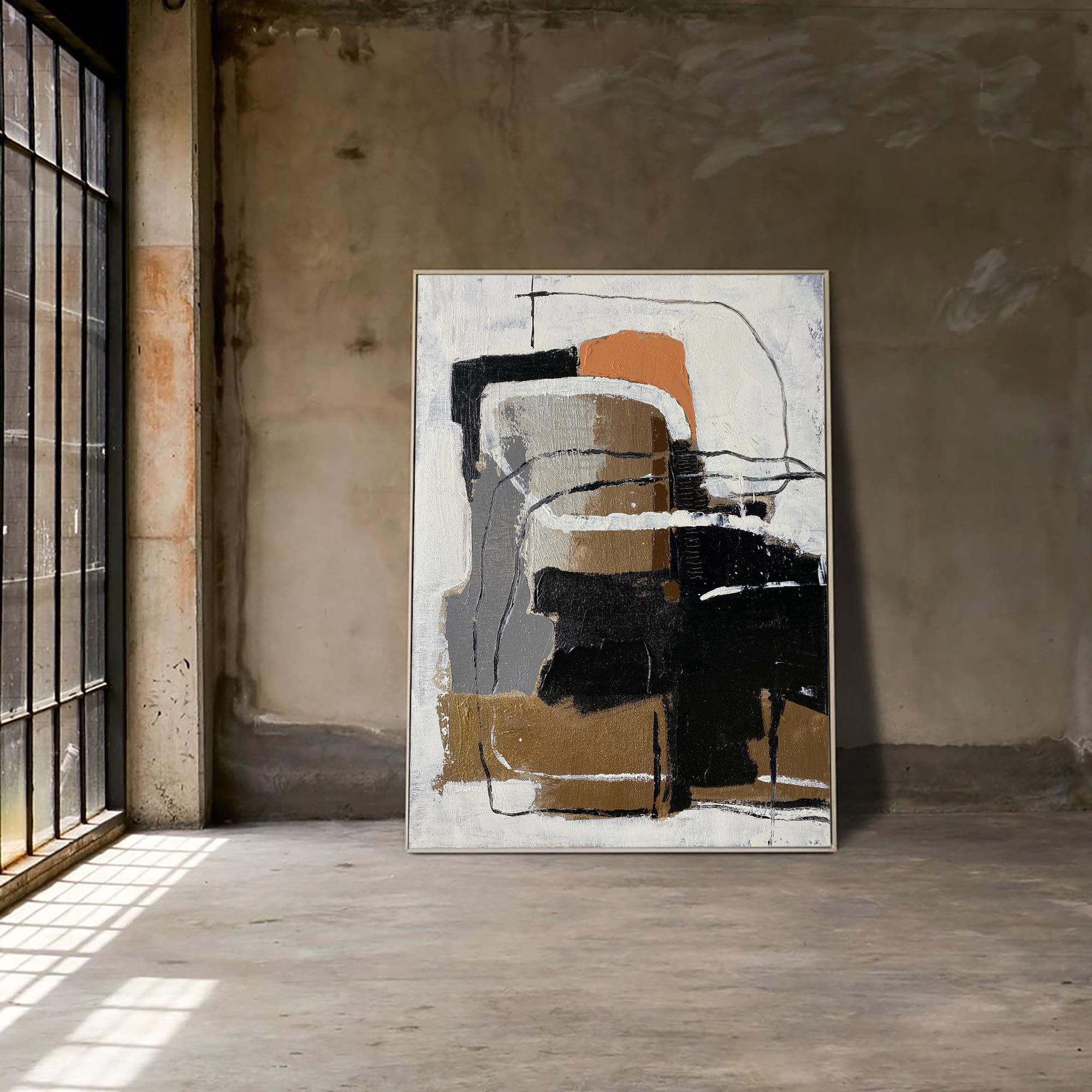 Black And Brown Abstract Painting ABAV185 - Neutralighting