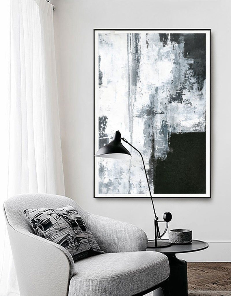 Black White Abstract Textured Painting