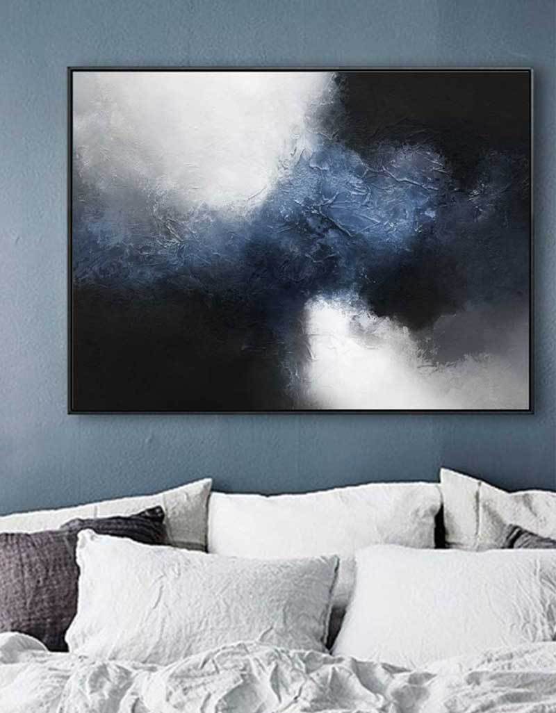 Deep Blue Mist Abstract Horizontal Canvas Art
