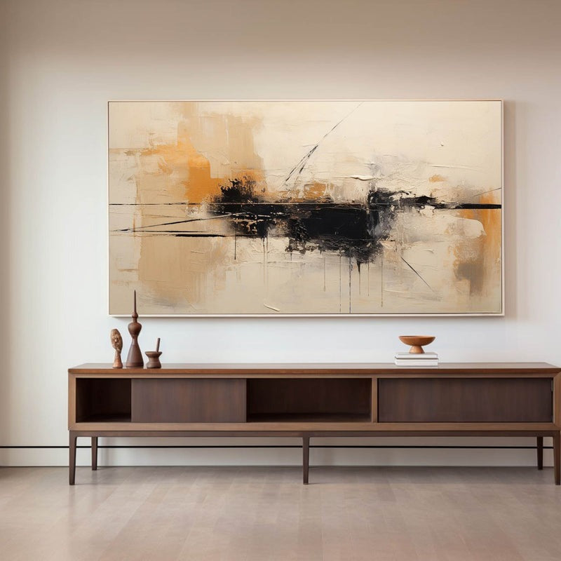 Beige Black Orange Abstract Painting