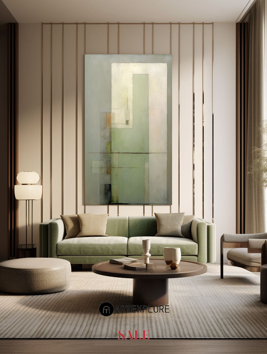 Sage‑Green‑Beige Block‑Geometric Abstract Subtle Layered‑Texture Artwork