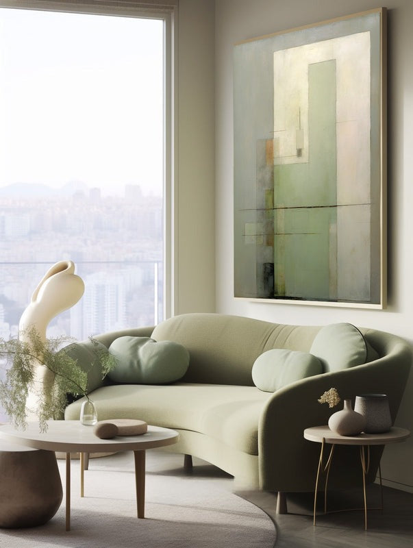 Sage Green Beige Geometric Painting
