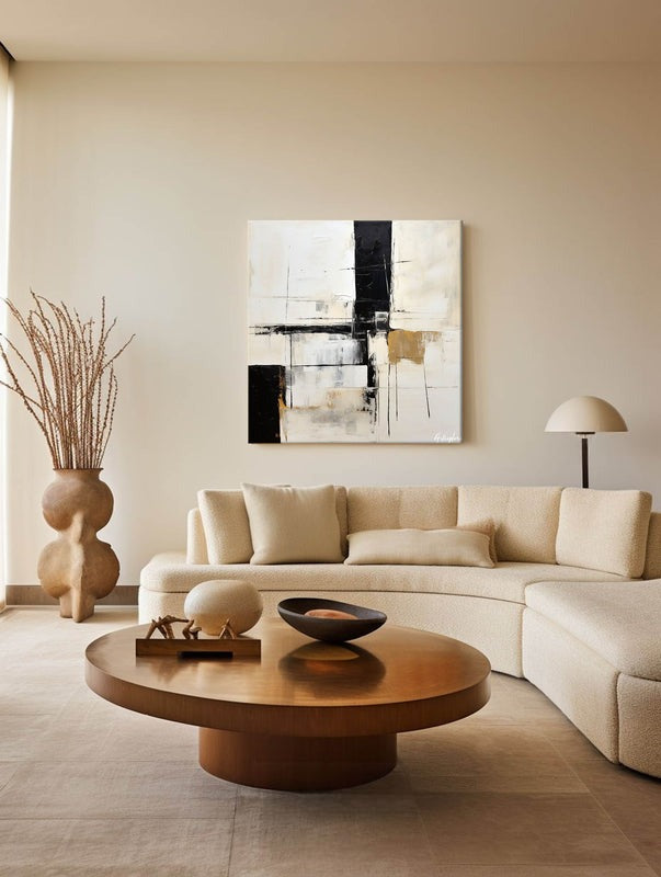 Black White Geometric Abstract Painting