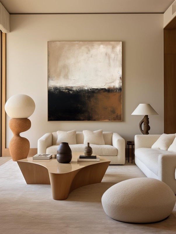 Beige Black Brown Abstract Painting