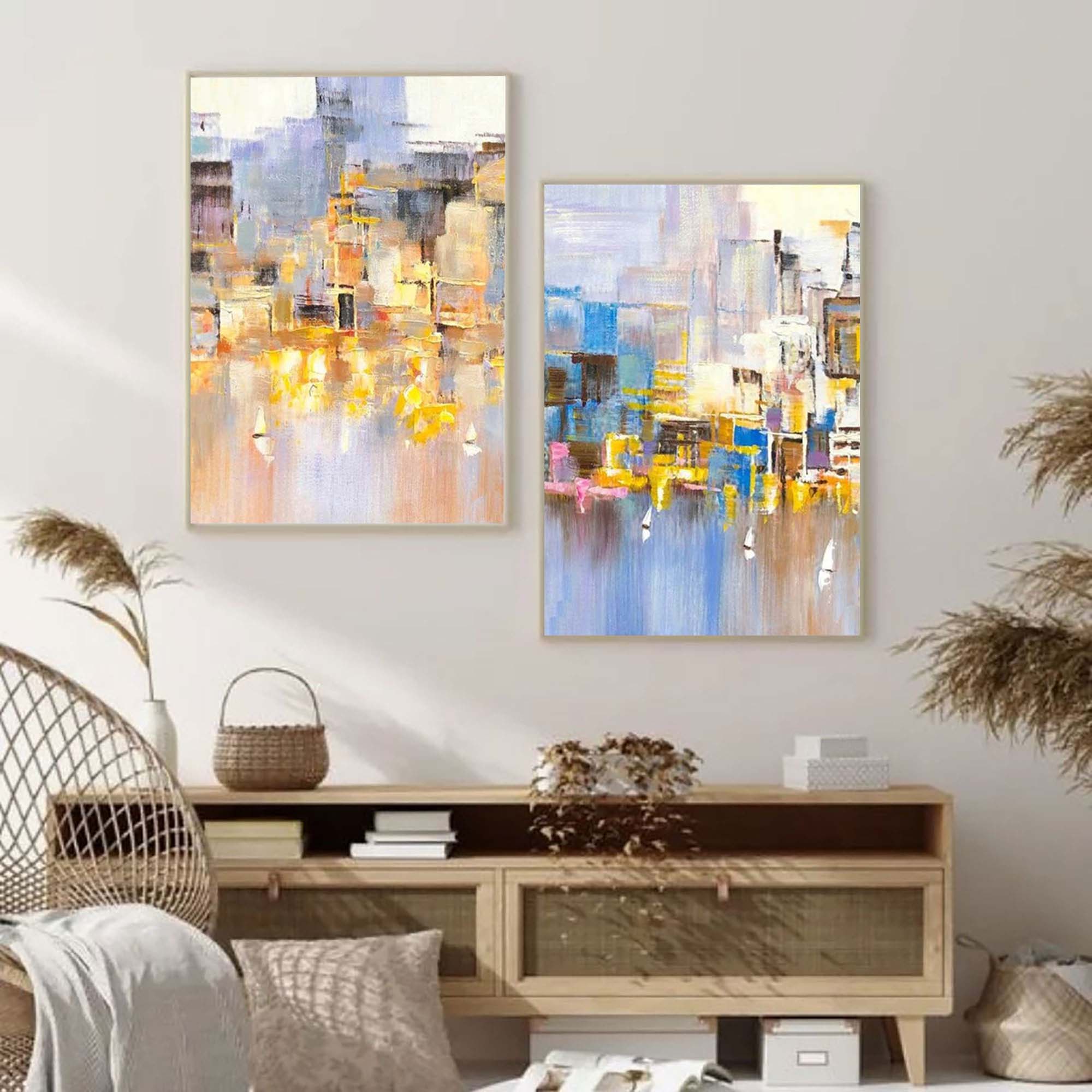 Harbor Abstract Impasto Canvas Wall