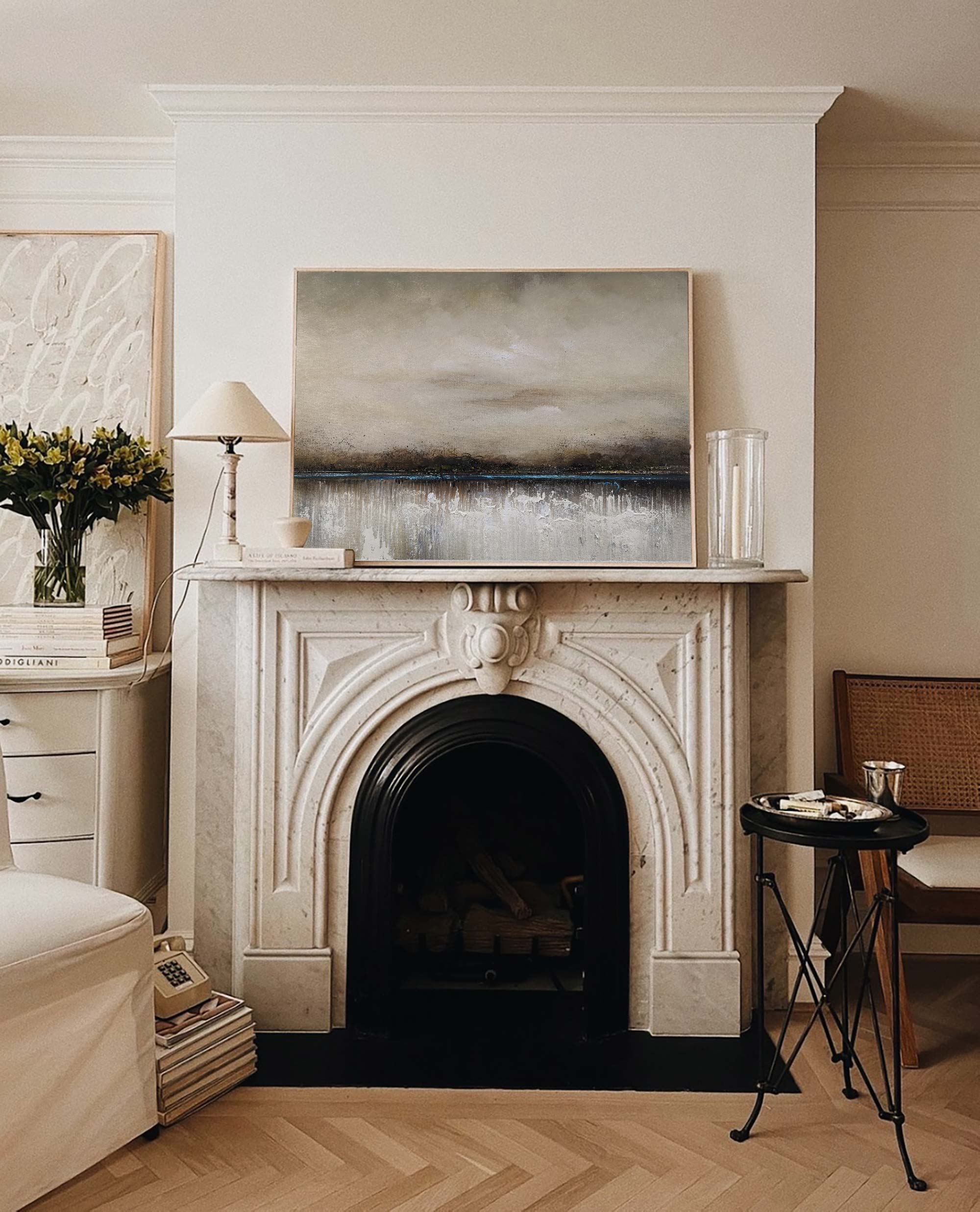 Muted Misty Lakeside Horizontal Canvas Art