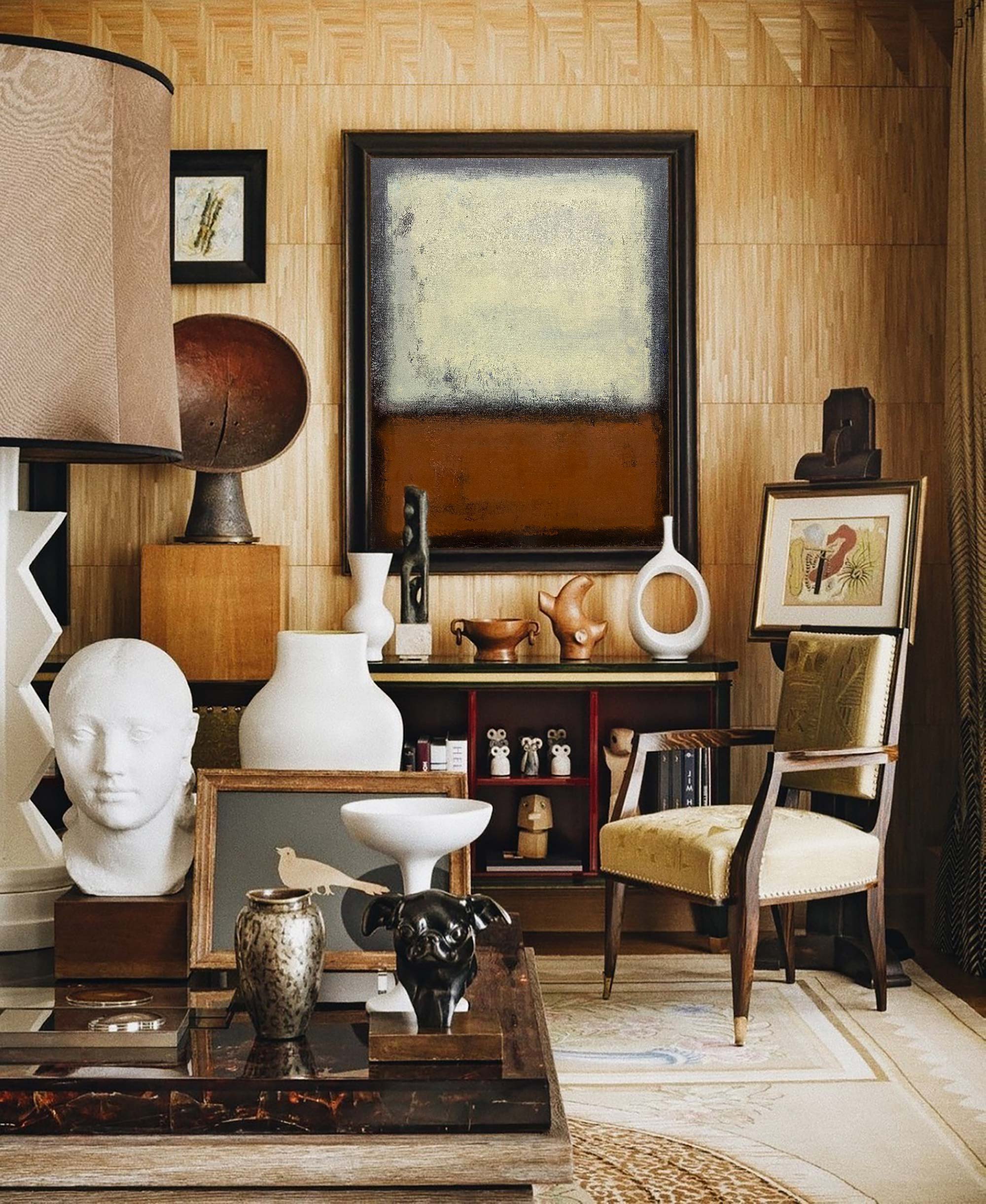 Rust‑Cream Vertical Block‑Contrast Framed Impasto Textured Artwork