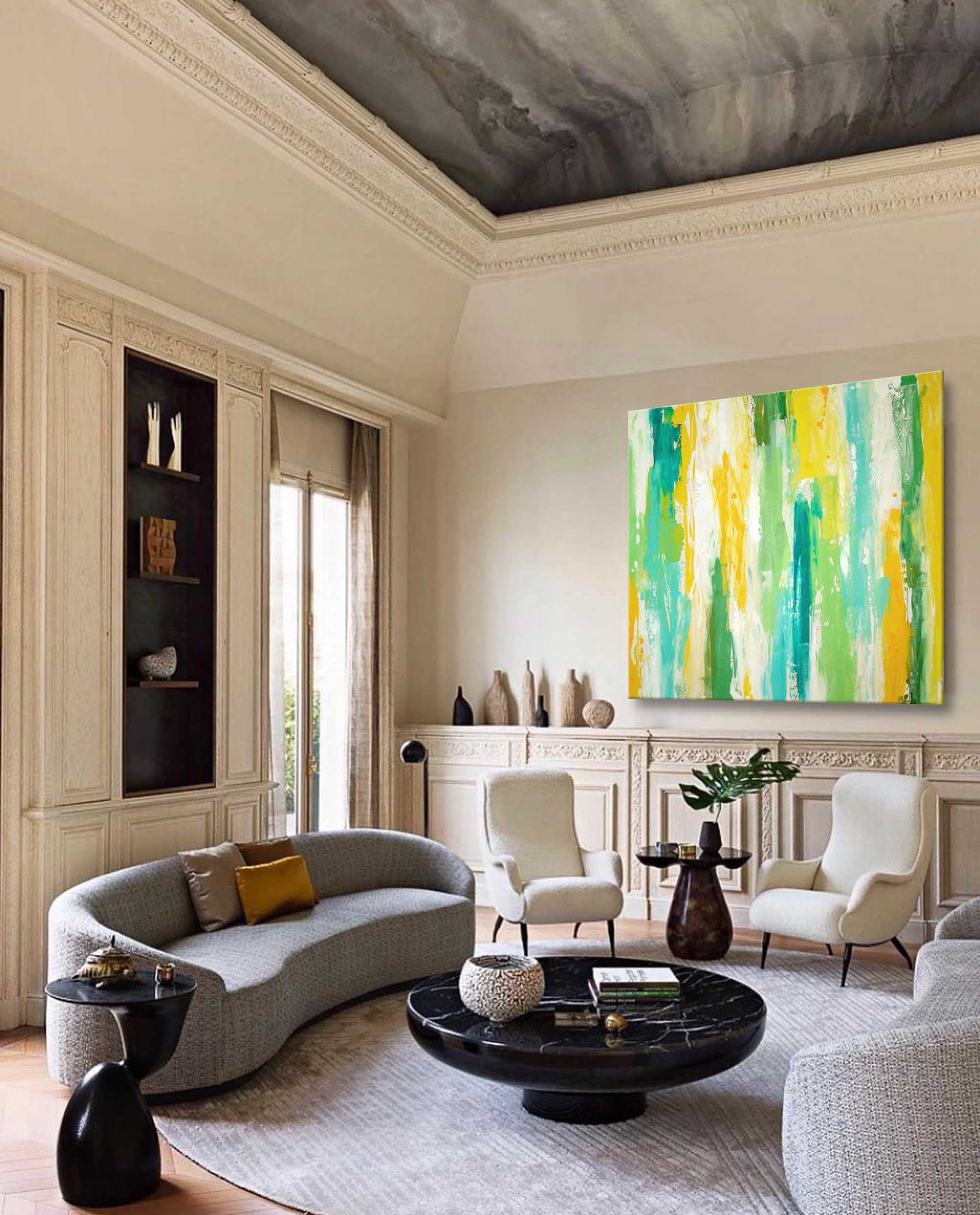 Cheerful Multigreen Vertical Textured Wall Art