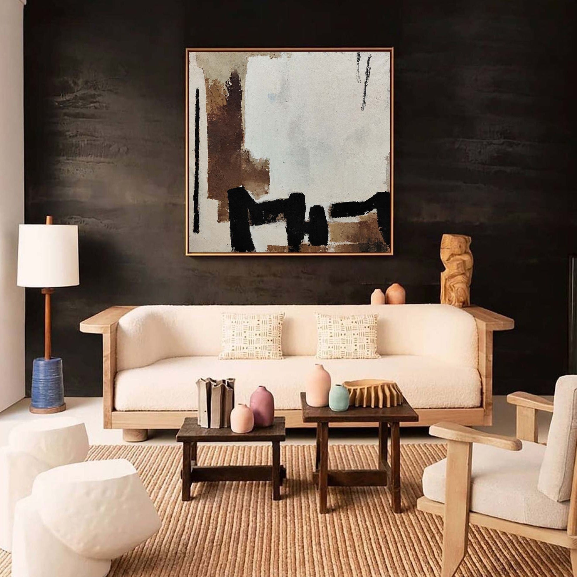Elara Neutral Brown Black Abstract Canvas Wall Art
