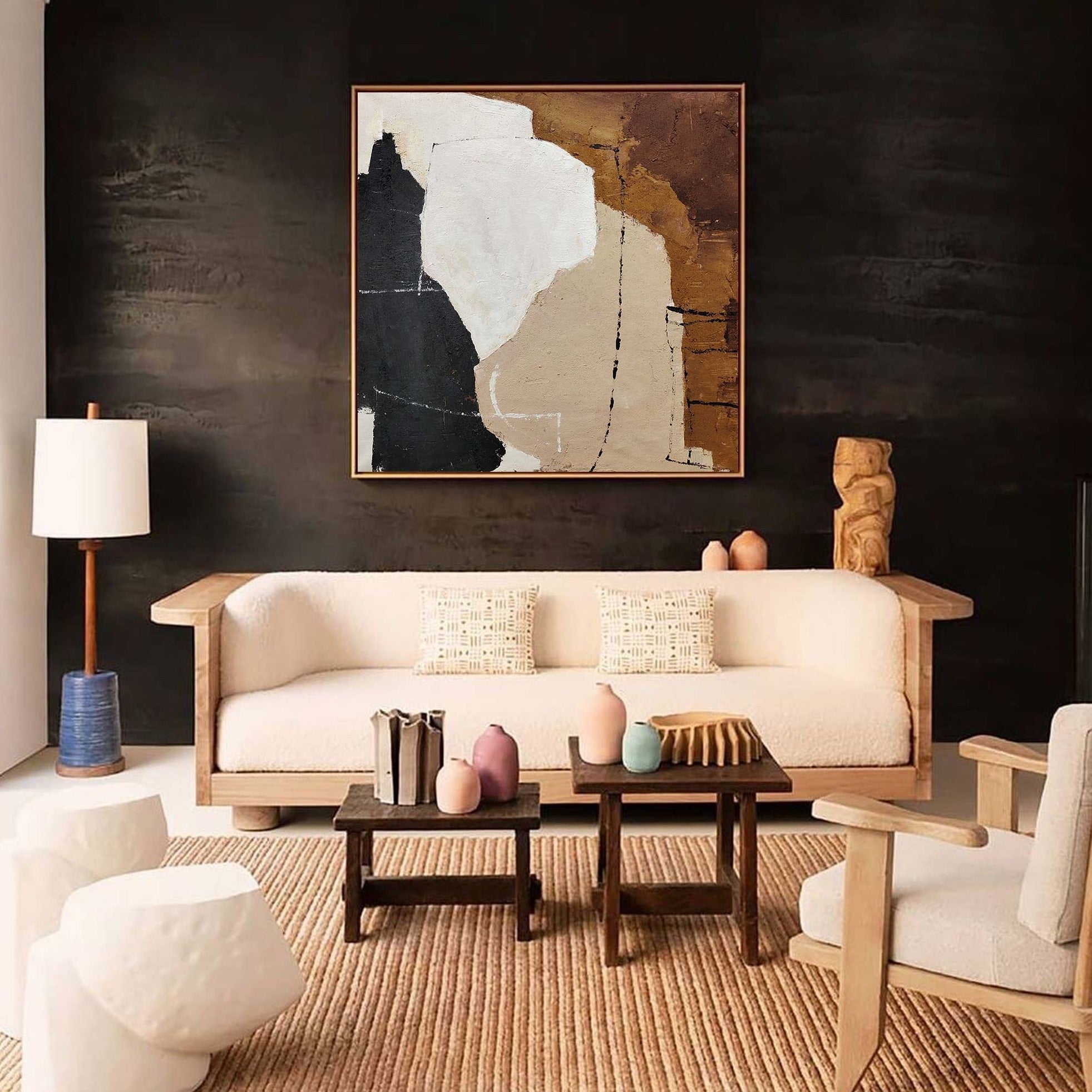 Earthy Black White Organic Abstract Wall Art