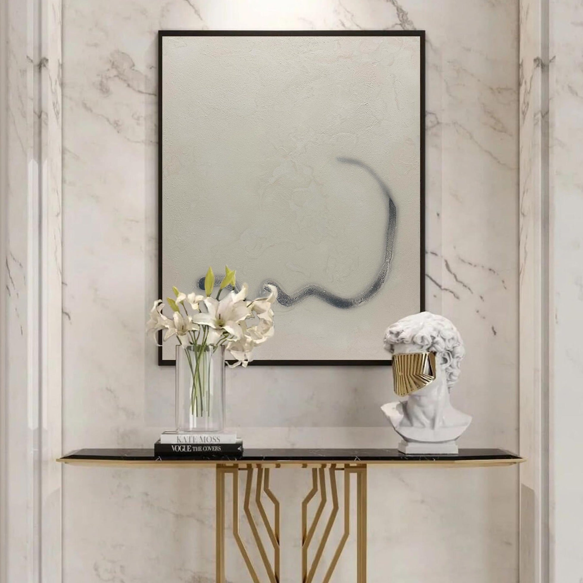 Beige‑Grey Vertical Fluid‑Curved‑Line Textured Artwork