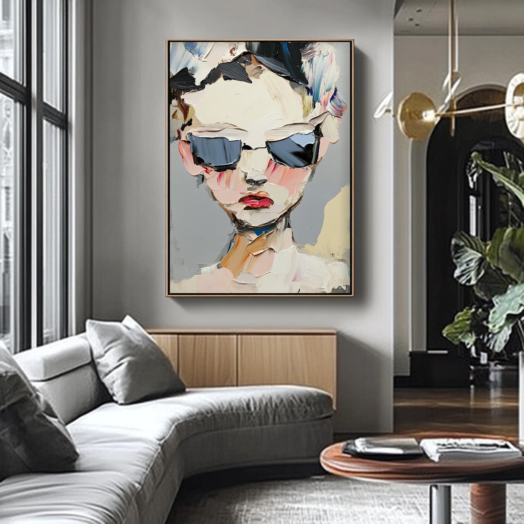 Impasto Portrait Sunglasses Painting Modern Wall Art