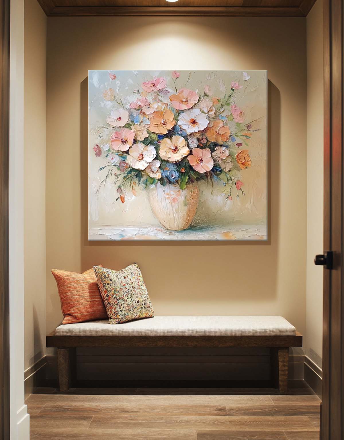 Muted Peach Cream Flower Vase Wall Art