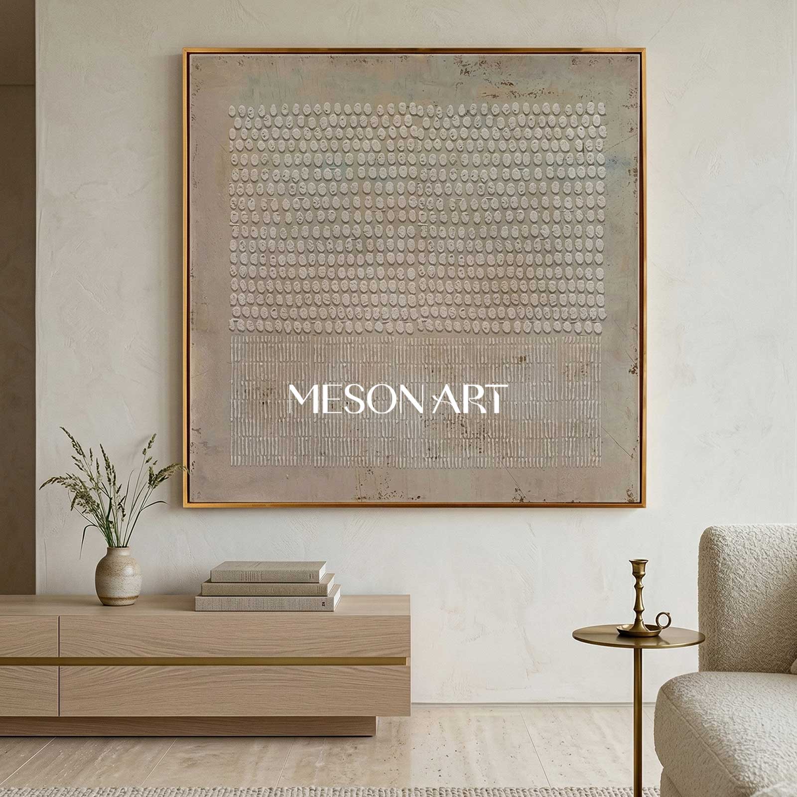 Minimalist 3D Textured Grid Painting Neutral Wall Art