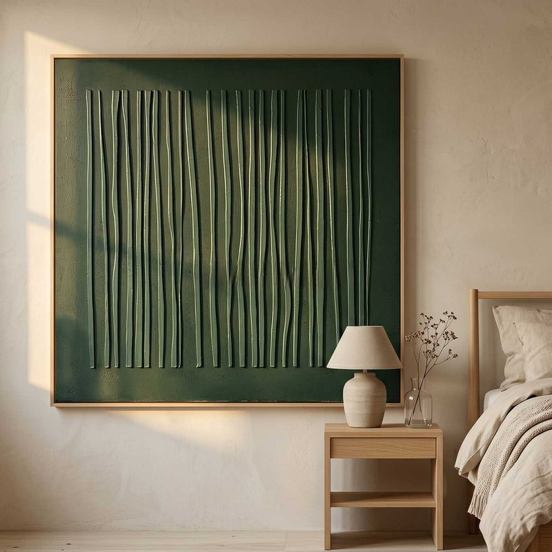 Wall Art Dark Green Vertical Linear Texture Painting
