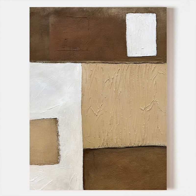 Wall Art Neutral Patchwork Linear Texture Oil Painting