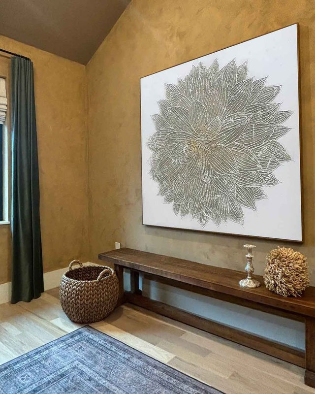 Wall Art Radial Floral Leaf Neutral Line
