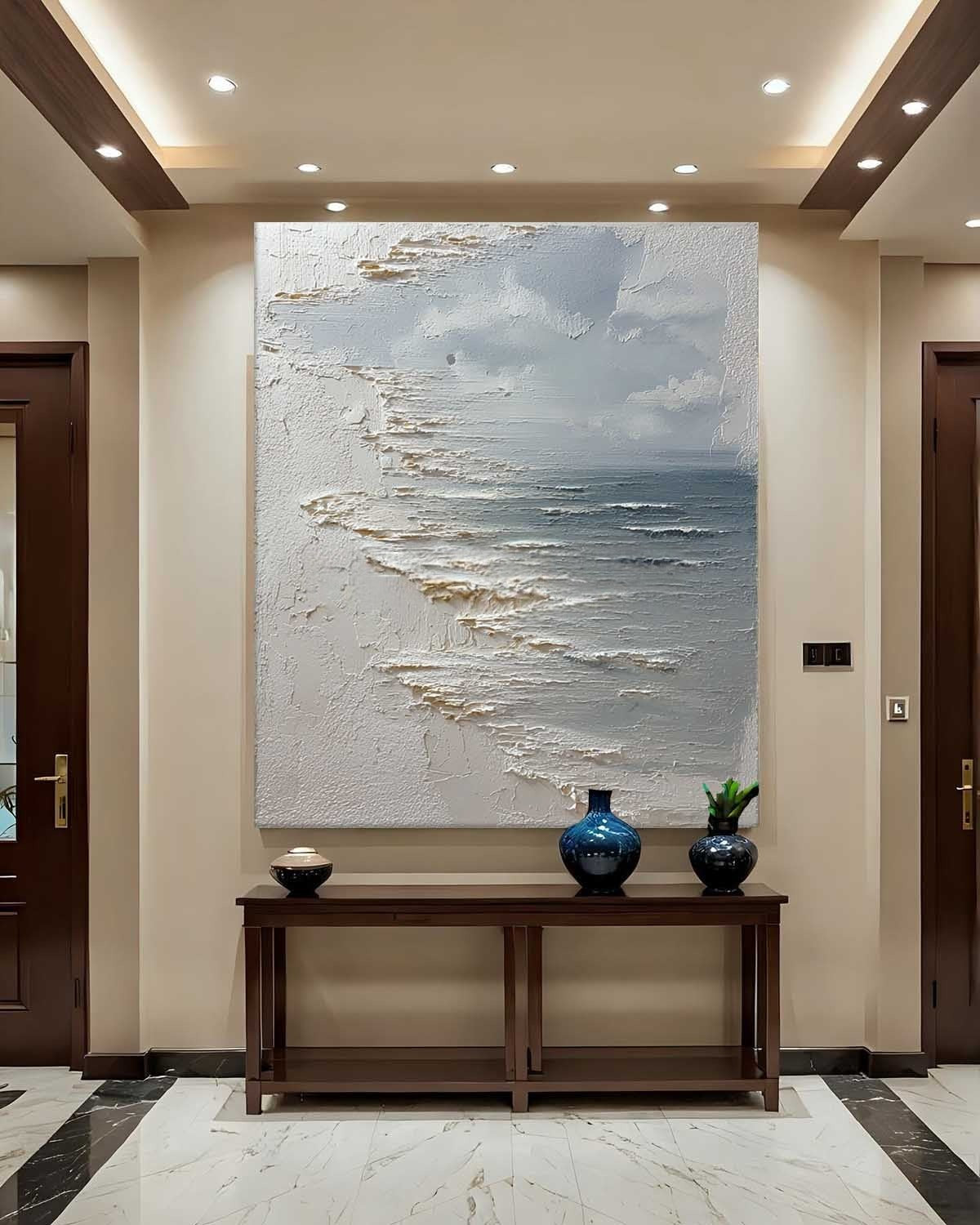 Wall Art Vertical Textured Abstract Sea Relief Scene Cool Coastal