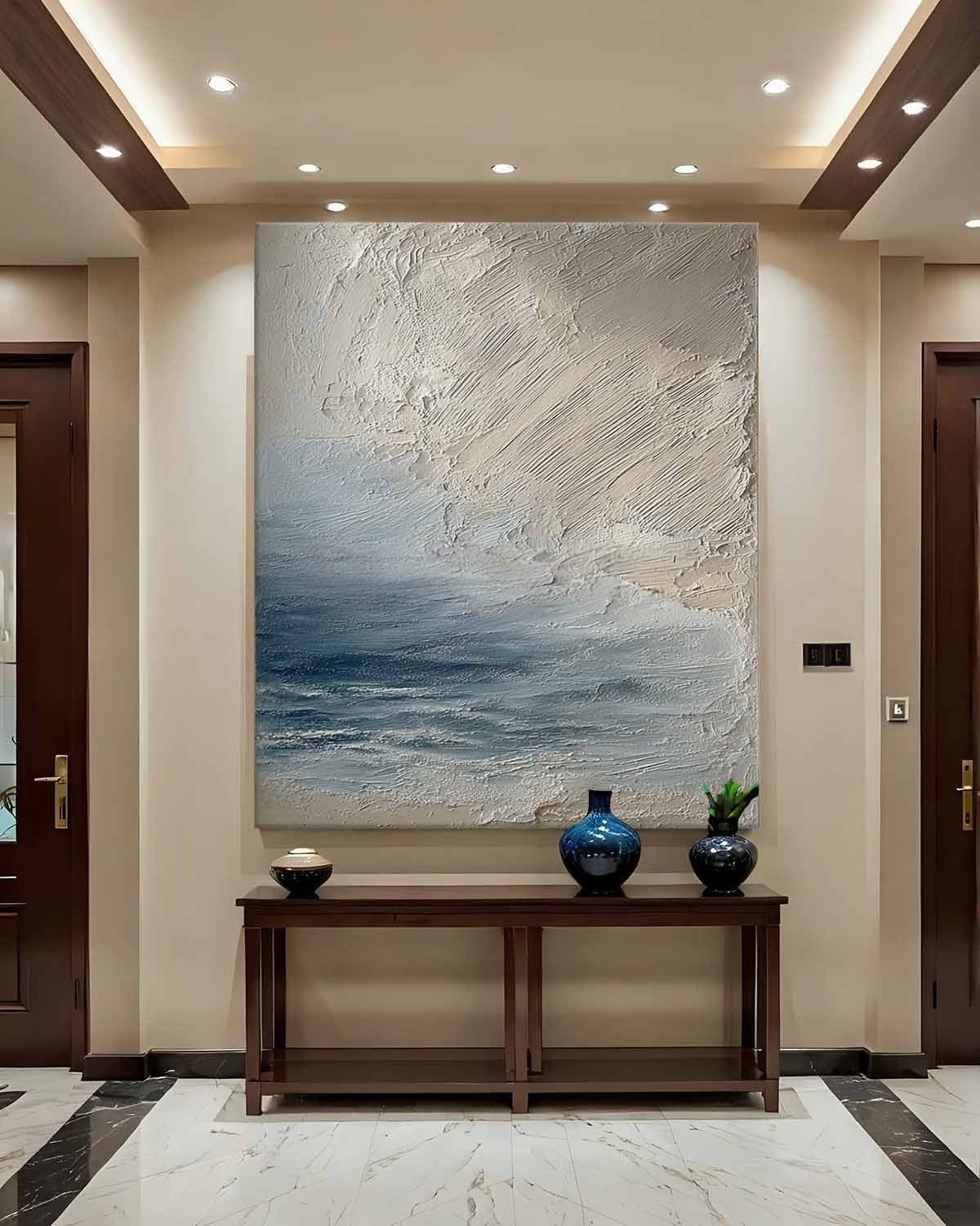 Wall Art Vertical Textured Abstract Sea Relief Scene Cool Coastal