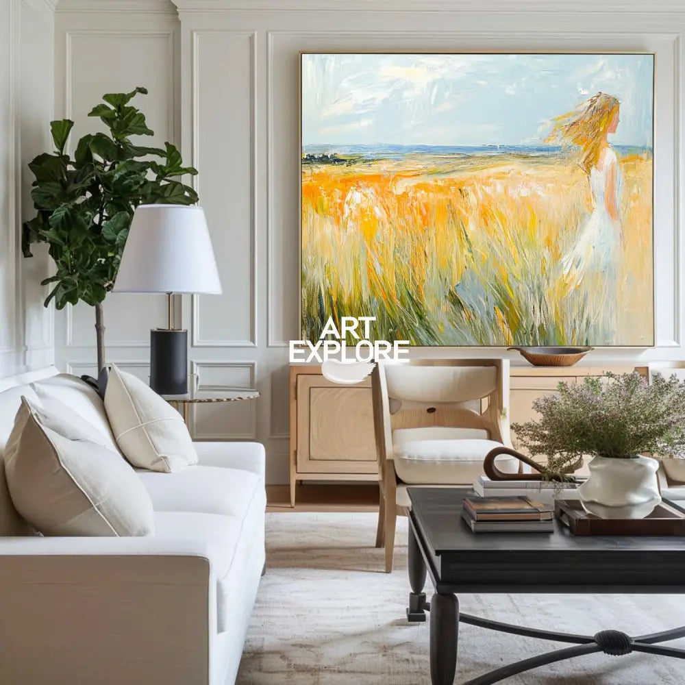 Wheat Field Coastal Landscape Oil Painting