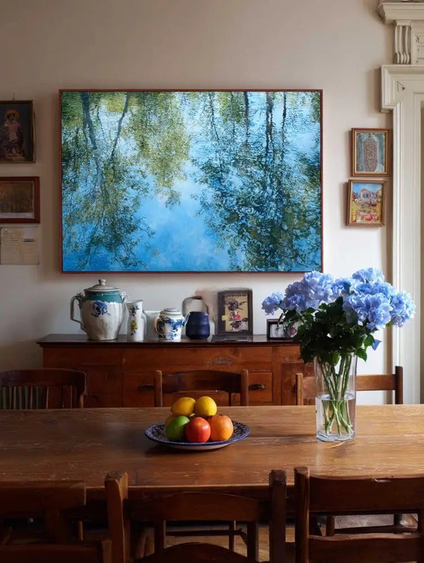 Blue Forest Reflection Nature Painting