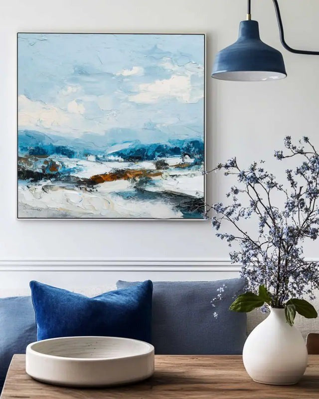 Blue White Abstract Coastal Painting