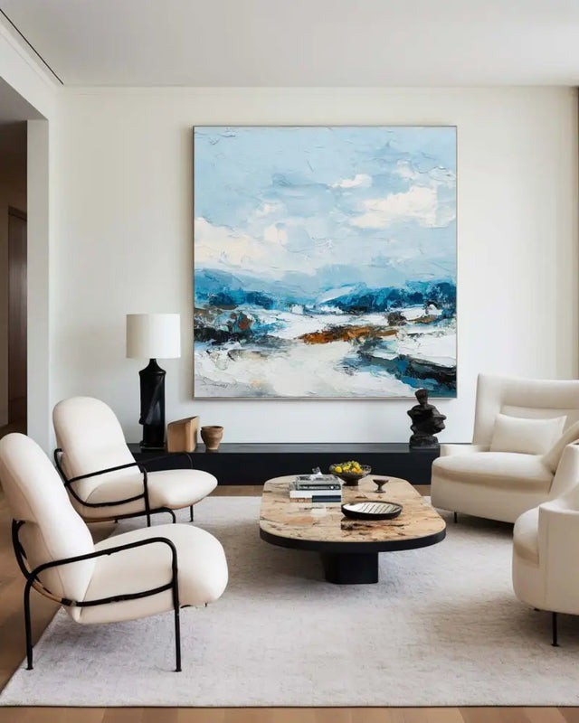 Blue White Abstract Coastal Painting