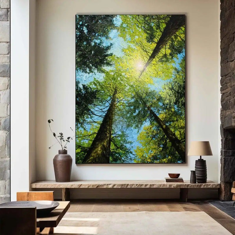 Green Forest Canopy Sunlight Nature Painting