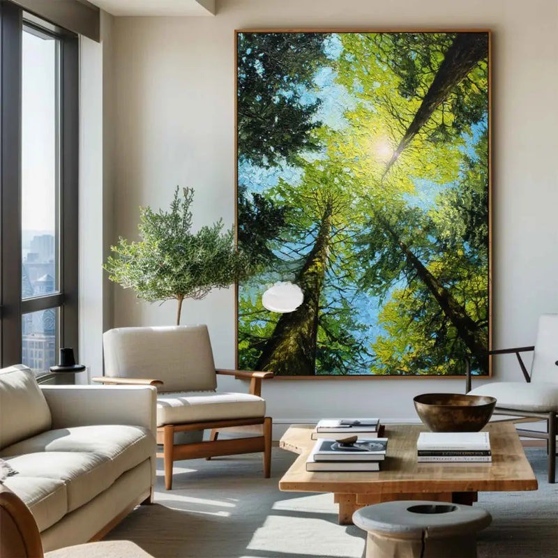 Green Forest Canopy Sunlight Nature Painting