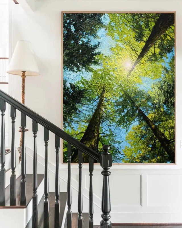 Green Forest Canopy Sunlight Nature Painting
