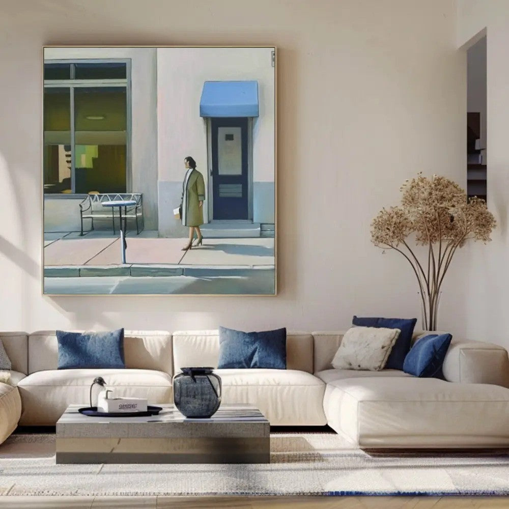 Quiet City Street Figurative Painting