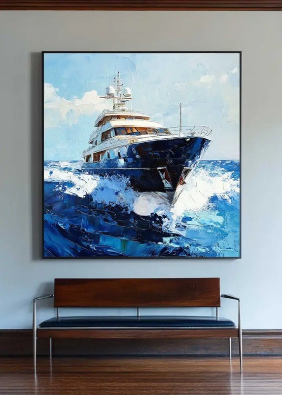 Blue Yacht Ocean Seascape Painting