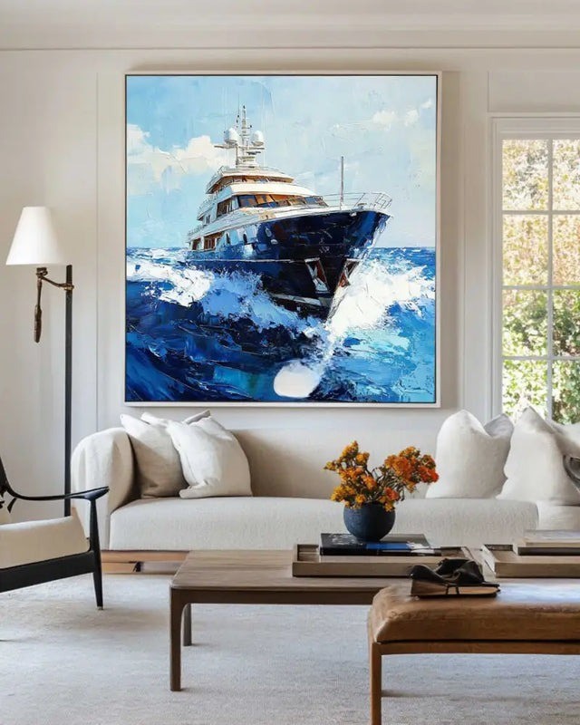 Blue Yacht Ocean Seascape Painting