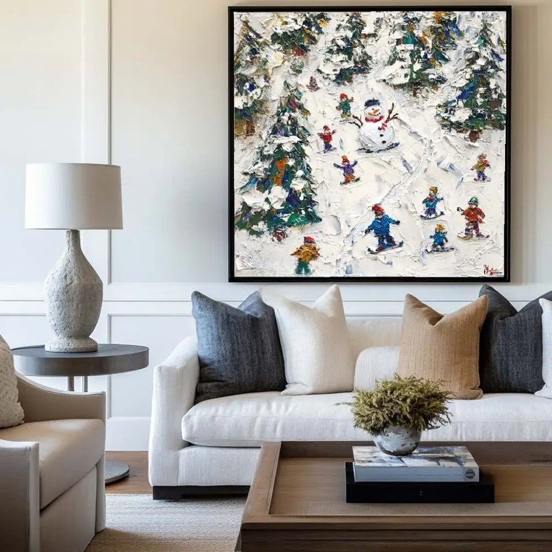 Winter Ski Resort Landscape Painting