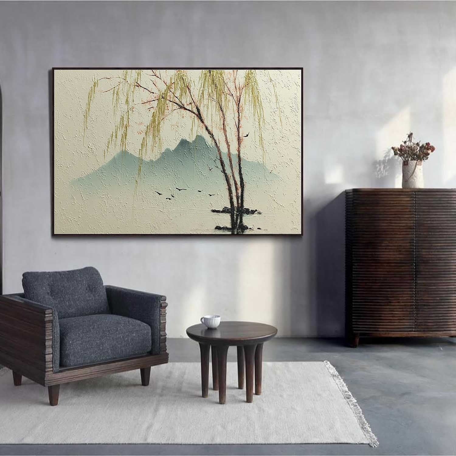 Wall Art Chinese Willow Mountain Landscape
