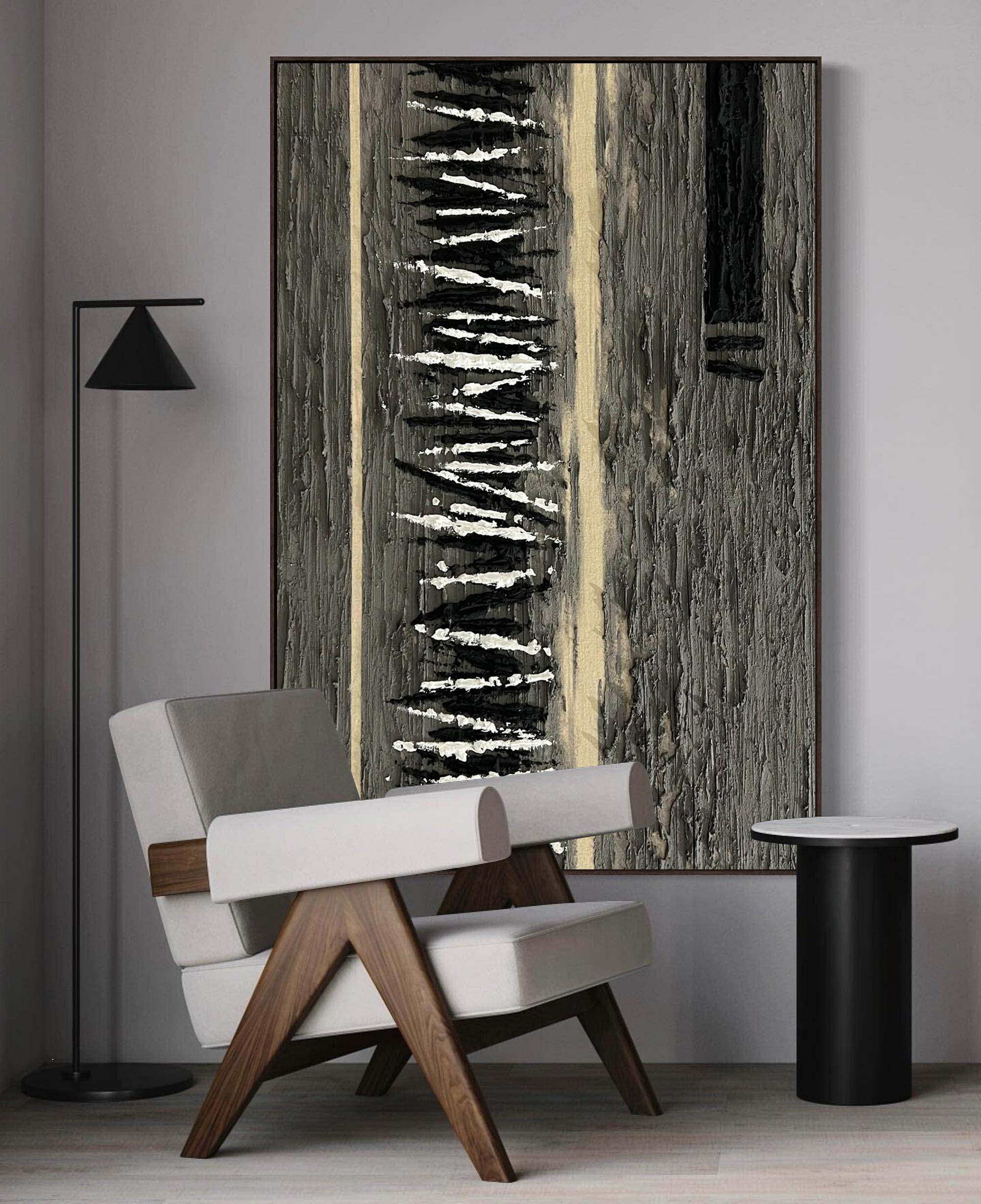 Vertical Monochrome Strokes Minimalist Statement Wall Art Piece